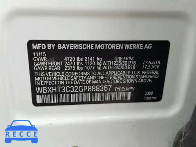 2016 BMW X1 WBXHT3C32GP888367 зображення 9