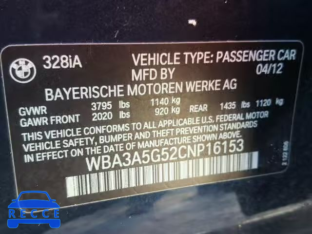 2012 BMW 328 WBA3A5G52CNP16153 Bild 9