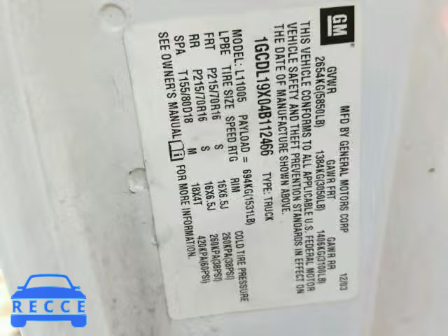 2004 CHEVROLET ASTRO 1GCDL19X04B112466 image 9