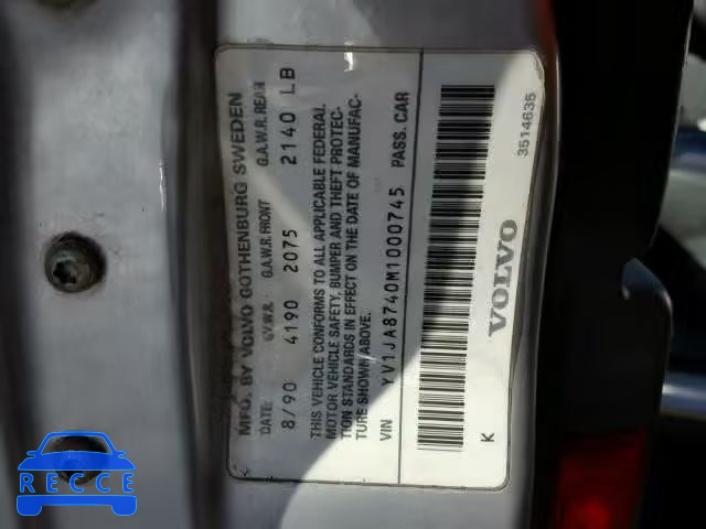 1991 VOLVO 940 YV1JA8740M1000745 image 9