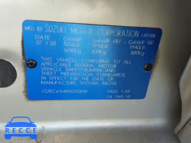 2004 SUZUKI AERIO JS2RC61H845250848 Bild 9