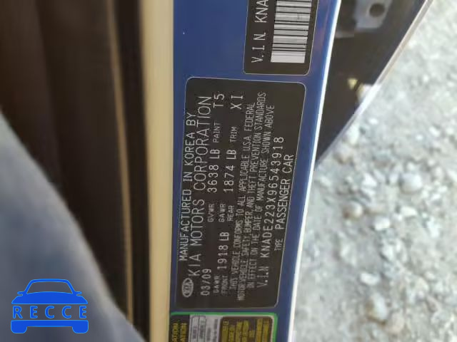 2009 KIA RIO BASE KNADE223X96543918 image 9