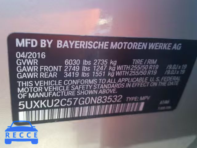2016 BMW X6 5UXKU2C57G0N83532 зображення 9