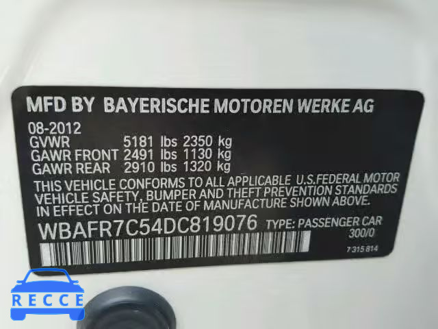 2013 BMW 535 WBAFR7C54DC819076 зображення 9