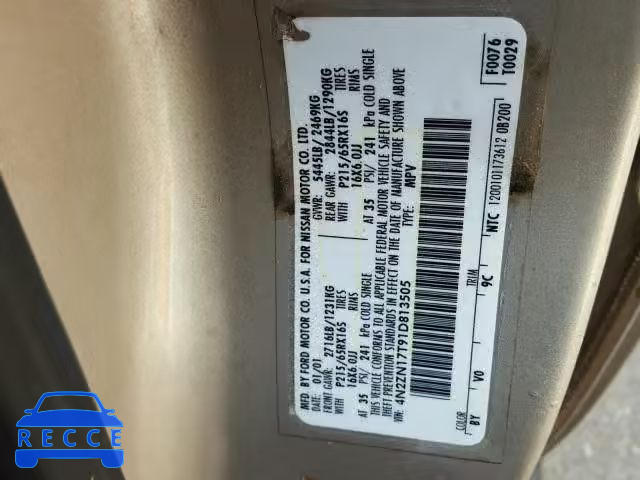 2001 NISSAN QUEST 4N2ZN17T91D813505 image 9