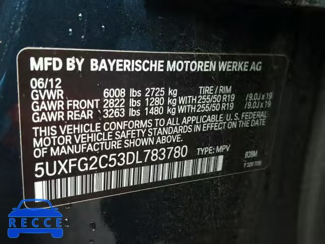 2013 BMW X6 XDRIVE3 5UXFG2C53DL783780 image 9