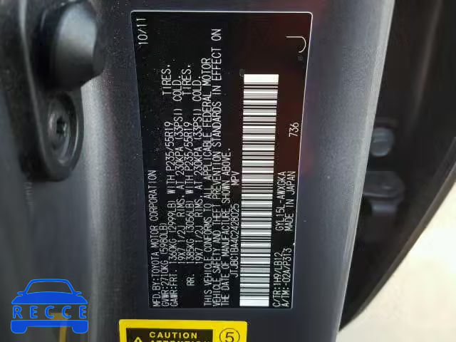 2012 LEXUS RX 450 JTJBC1BA4C2428025 image 9