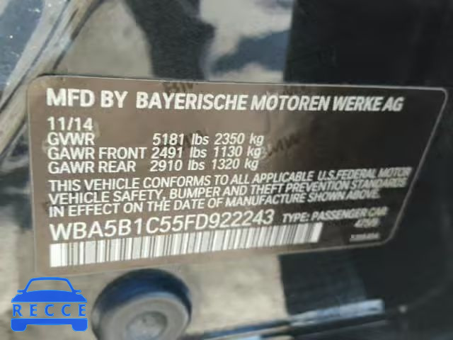 2015 BMW 535 WBA5B1C55FD922243 зображення 9