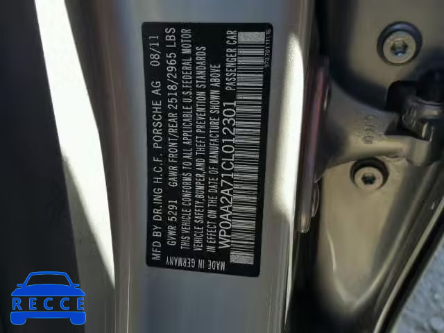 2012 PORSCHE PANAMERA WP0AA2A71CL012301 зображення 9