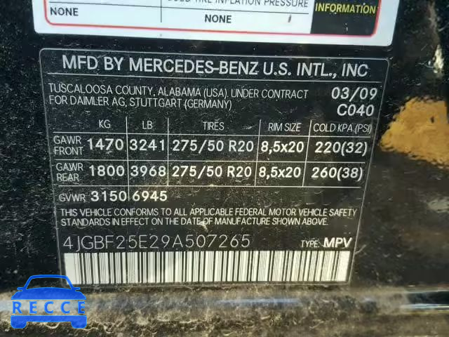 2009 MERCEDES-BENZ GL 4JGBF25E29A507265 Bild 9