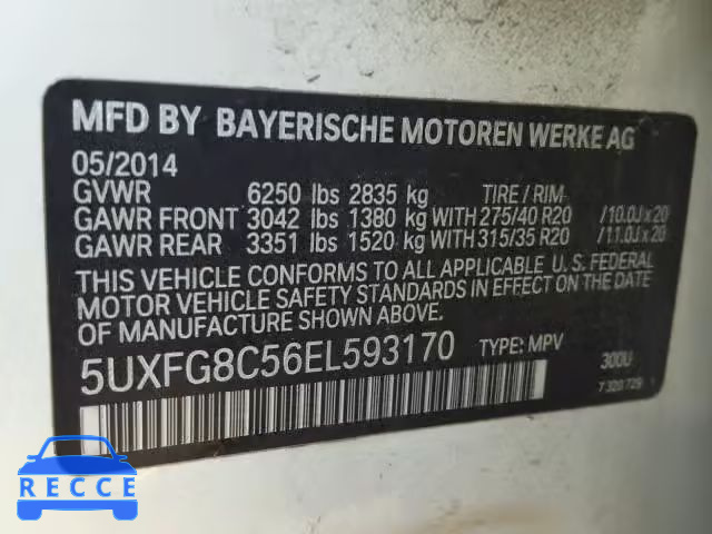 2014 BMW X6 5UXFG8C56EL593170 зображення 9