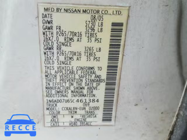 2005 NISSAN FRONTIER C 1N6AD07U65C461384 image 9