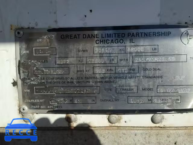 2007 GREAT DANE TRAILER TRAILER 1GRAA06227B702089 зображення 9