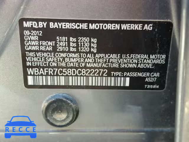 2013 BMW 535 WBAFR7C58DC822272 зображення 9