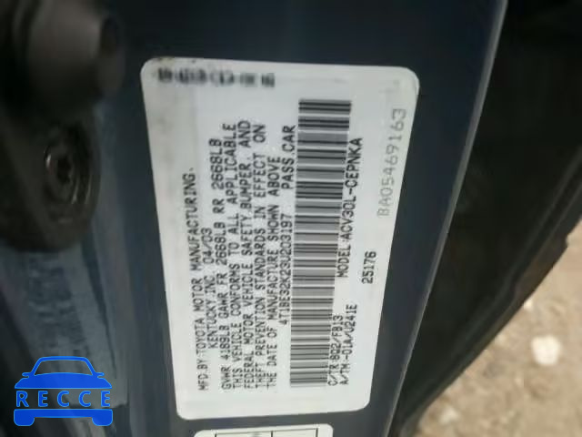 2003 TOYOTA CAMRY LE 4T1BE32K23U203197 зображення 9
