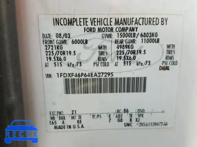 2004 FORD F450 1FDXF46P64EA27295 image 9