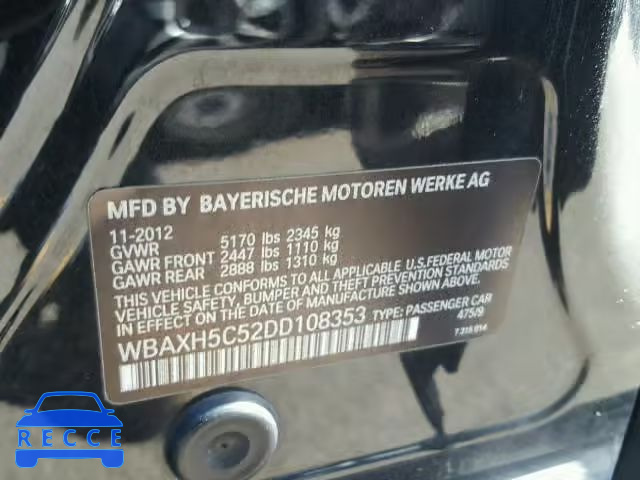 2013 BMW 528 WBAXH5C52DD108353 зображення 9