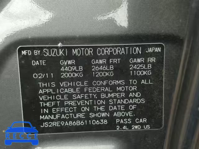 2011 SUZUKI KIZASHI JS2RE9A86B6110638 image 9