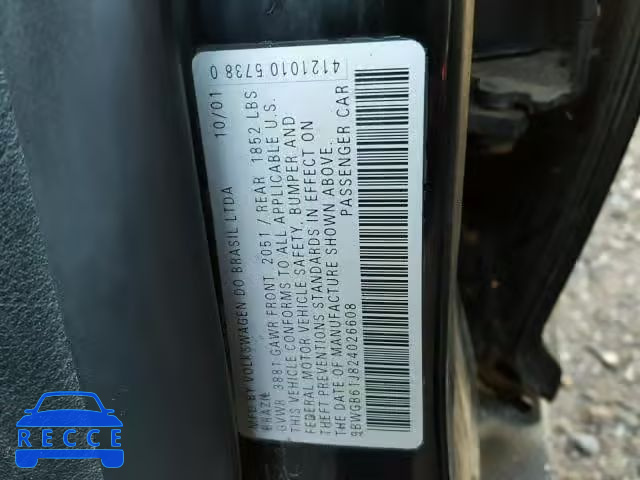 2002 VOLKSWAGEN GOLF 9BWGB61J824026608 image 9