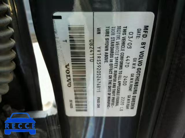 2005 VOLVO S60 2.5T YV1RS592052474815 image 9
