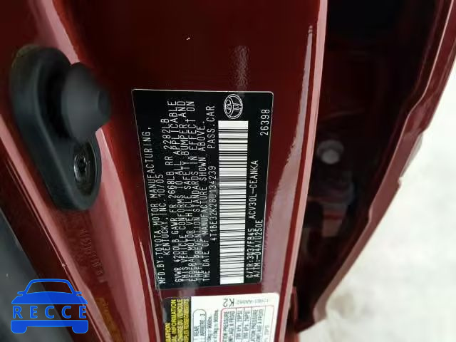 2006 TOYOTA CAMRY LE 4T1BE32K26U134239 зображення 9