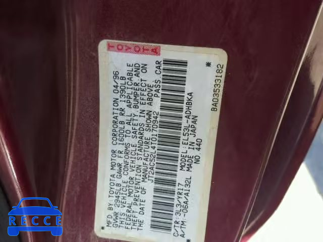 1996 TOYOTA TERCEL JT2AC52L4T0170942 зображення 9