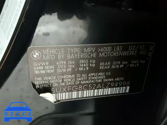 2010 BMW X6 5UXFG8C52ALZ94998 image 9