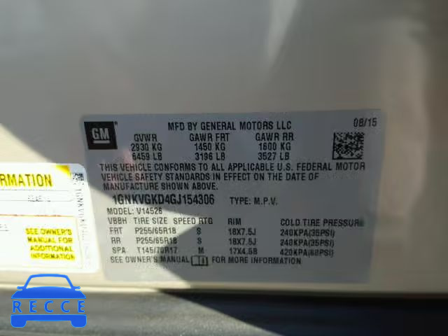2016 CHEVROLET TRAVERSE 1GNKVGKD4GJ154306 image 9
