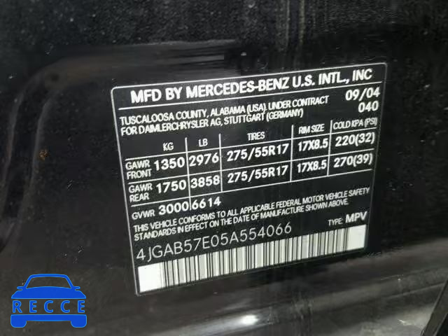 2005 MERCEDES-BENZ ML 350 4JGAB57E05A554066 зображення 9