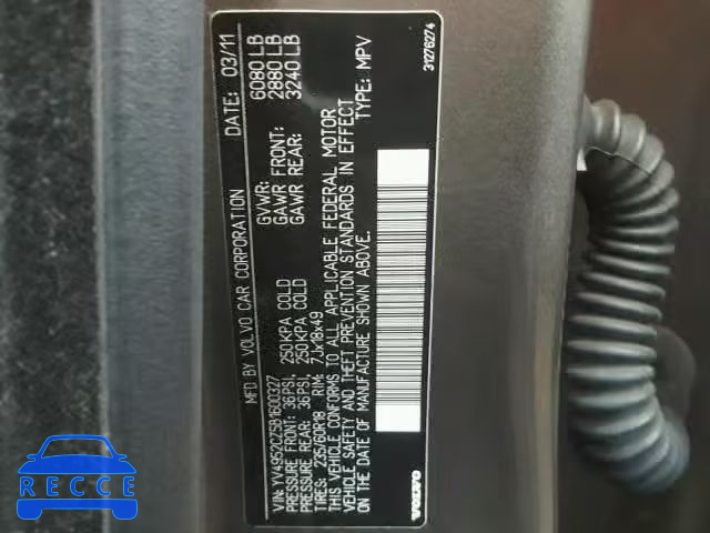 2011 VOLVO XC90 YV4952CZ5B1600327 зображення 9