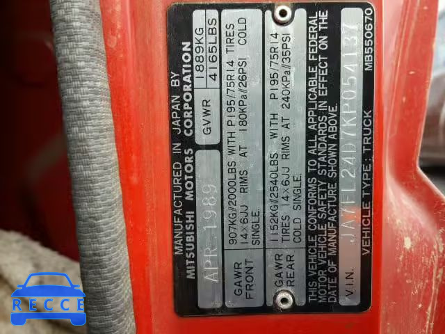 1989 MITSUBISHI MIGHTY MAX JA7FL24D7KP054137 image 9