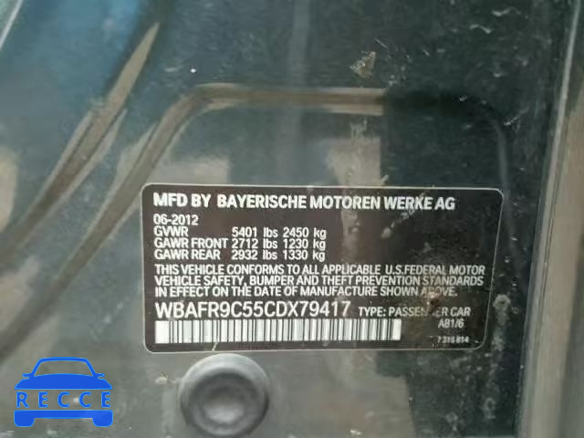 2012 BMW 550 WBAFR9C55CDX79417 зображення 9