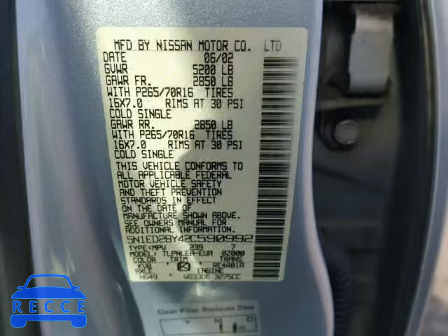 2002 NISSAN XTERRA XE 5N1ED28Y42C590992 image 9