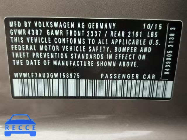 2016 VOLKSWAGEN GOLF R WVWLF7AU3GW158975 image 9