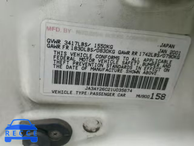 2001 MITSUBISHI MIRAGE JA3AY26C21U035674 image 9