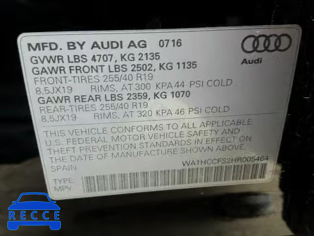 2017 AUDI Q3 WA1HCCFS2HR005464 image 9