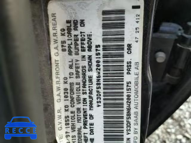 1998 SAAB 900 YS3DF58N6W2001575 image 9