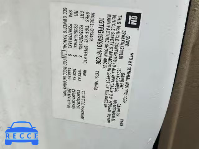 2003 GMC SAVANA 1GTFG15X931161236 image 9