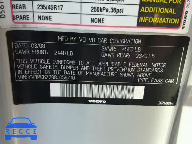 2008 VOLVO C70 YV1MC67288J056710 image 9