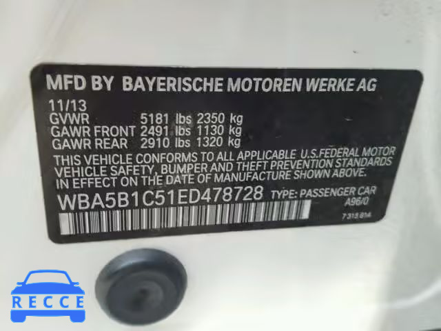 2014 BMW 535 WBA5B1C51ED478728 Bild 9
