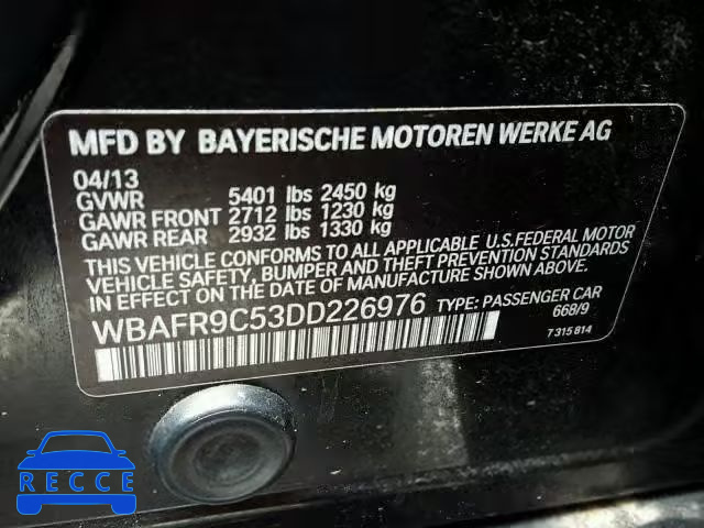 2013 BMW 550 WBAFR9C53DD226976 зображення 9