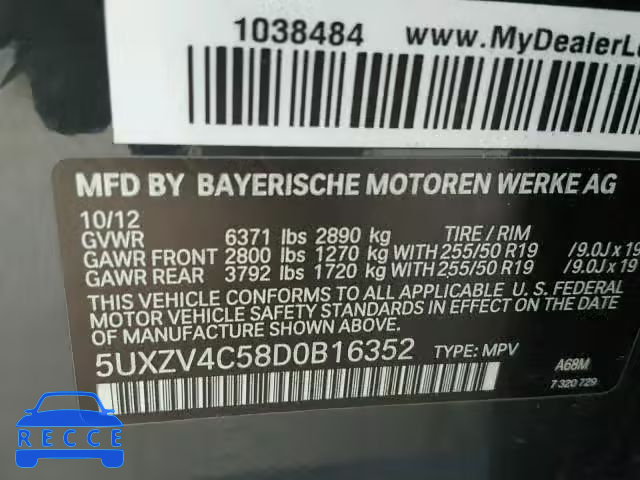 2013 BMW X5 5UXZV4C58D0B16352 зображення 9