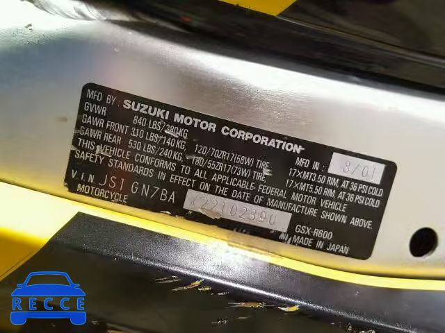 2002 SUZUKI GSX-R600 JS1GN7BAX22102390 image 9