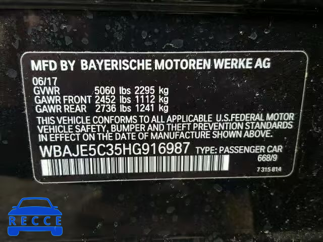 2017 BMW 540 WBAJE5C35HG916987 зображення 9