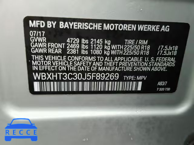 2018 BMW X1 WBXHT3C30J5F89269 зображення 9