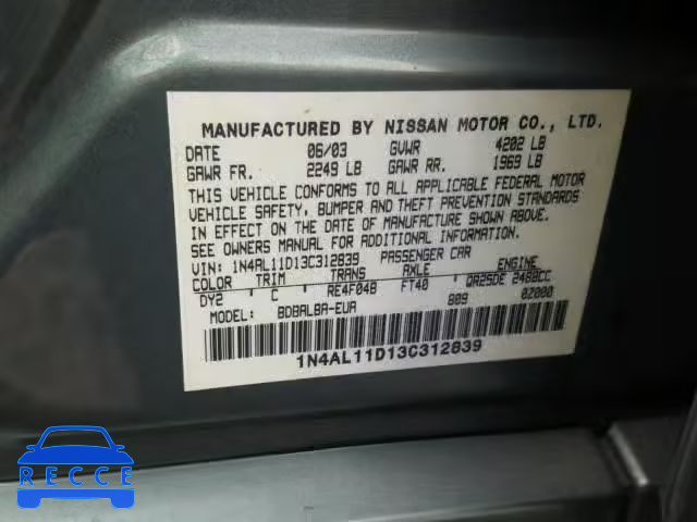 2003 NISSAN ALTIMA BAS 1N4AL11D13C312839 Bild 9