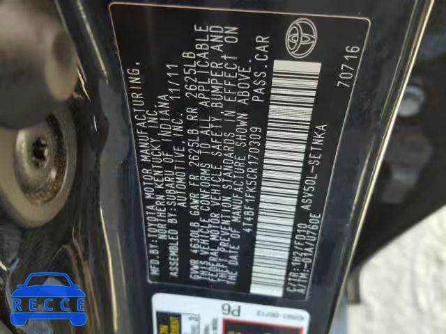 2012 TOYOTA CAMRY BASE 4T4BF1FK5CR170309 image 9