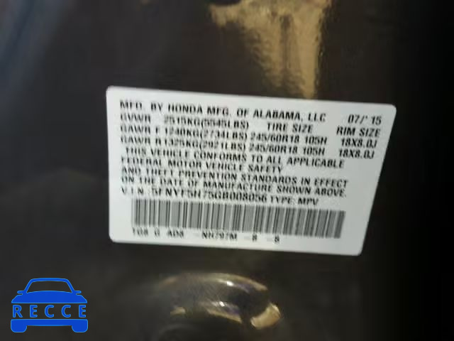 2016 HONDA PILOT EXLN 5FNYF5H75GB008056 image 9