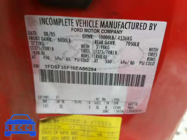 2006 FORD F350 SRW S 1FDSF35P16EA86294 image 9