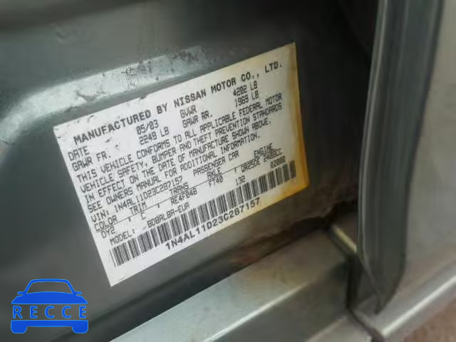 2003 NISSAN ALTIMA BAS 1N4AL11D23C287157 Bild 9